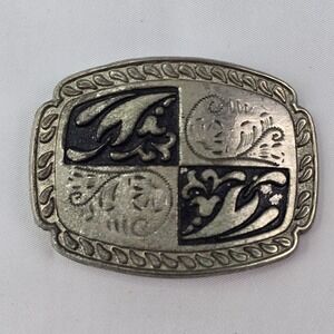 Western Belt Buckle Two Tone Quad Small Silverstone And Black Fits 1 Inch Belt